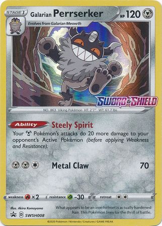 Galarian Perrserker (Prerelease Promo) (SWSH008) [Sword & Shield: Black Star Promos]