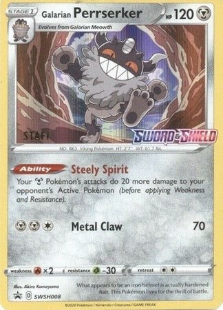 Galarian Perrserker(Staff Prerelease Promo) (SWSH008) [Sword & Shield: Black Star Promos]
